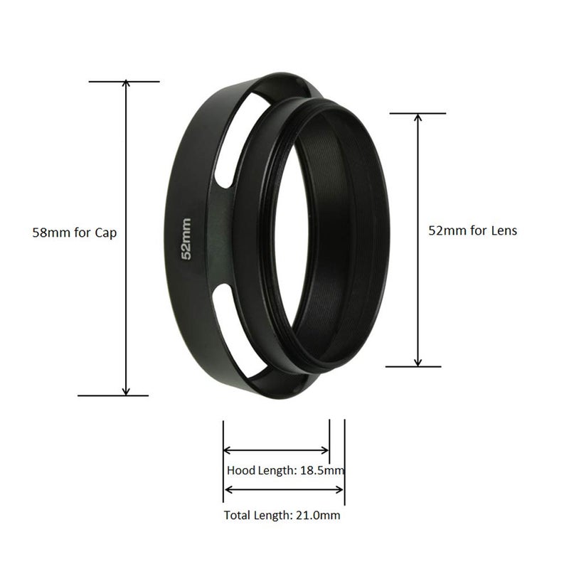 SIOTI 52mm Lens Hood, Oxidation Matte Anti Reflective Treatment, Aluminum Alloy, with 1 * 58mm Lens Cap, Compatible with Sony/Canon/Nikon/Fuji etc >40mm Camera Lens - Image 3